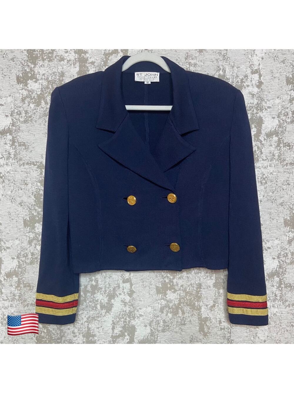 St. John Sportswear Crop Military Knit Jacket in Navy